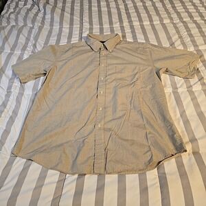 Dockers Shirt XL Stain Defender Button Up Short Sleeve Plaid Cotton Polyester